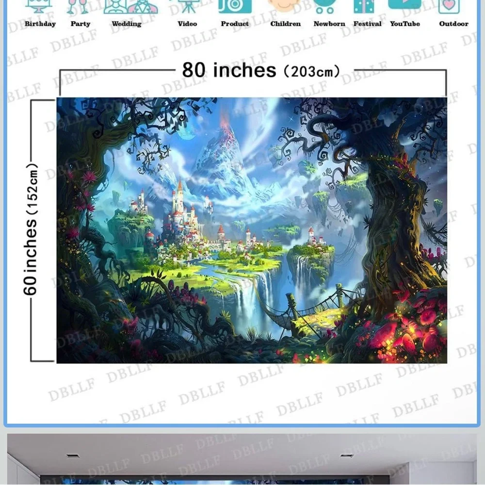 Large Enchanted Castle Forest Tapestry Wall Decor- Fantasy
